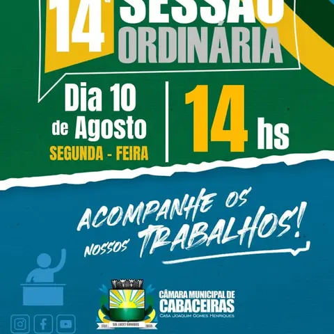 📢 14ª SESSÃO ORDINÁRIA | CÂMARA MUNICIPAL DE CABACEIRAS