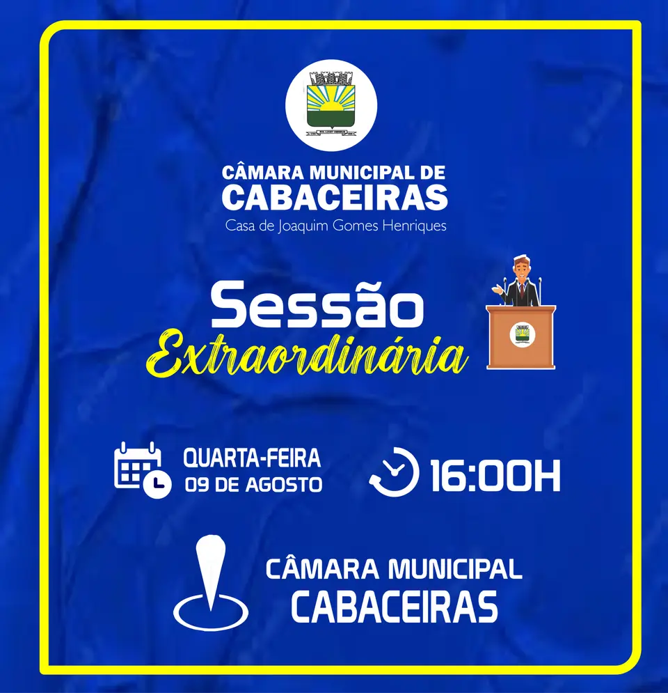 Câmara de Cabaceiras convoca vereadores e a população a participarem de sessão extraordinária nesta quarta-feira (09)/08.