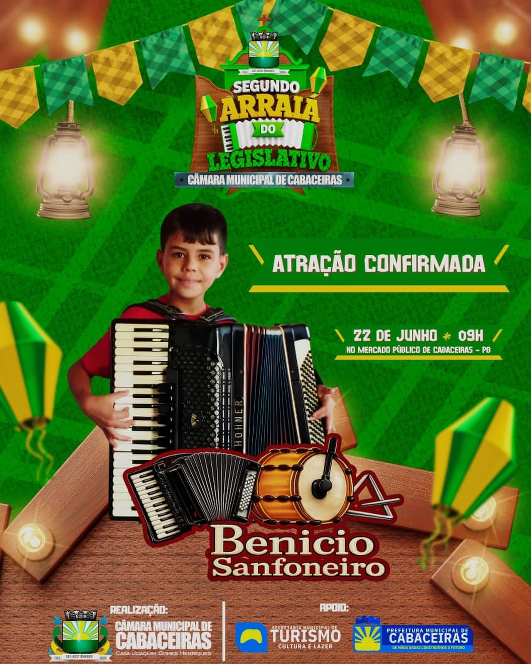 Benício Sanfoneiro é atração confirmada no 2º Arraiá do Legislativo de Cabaceiras! 🎶