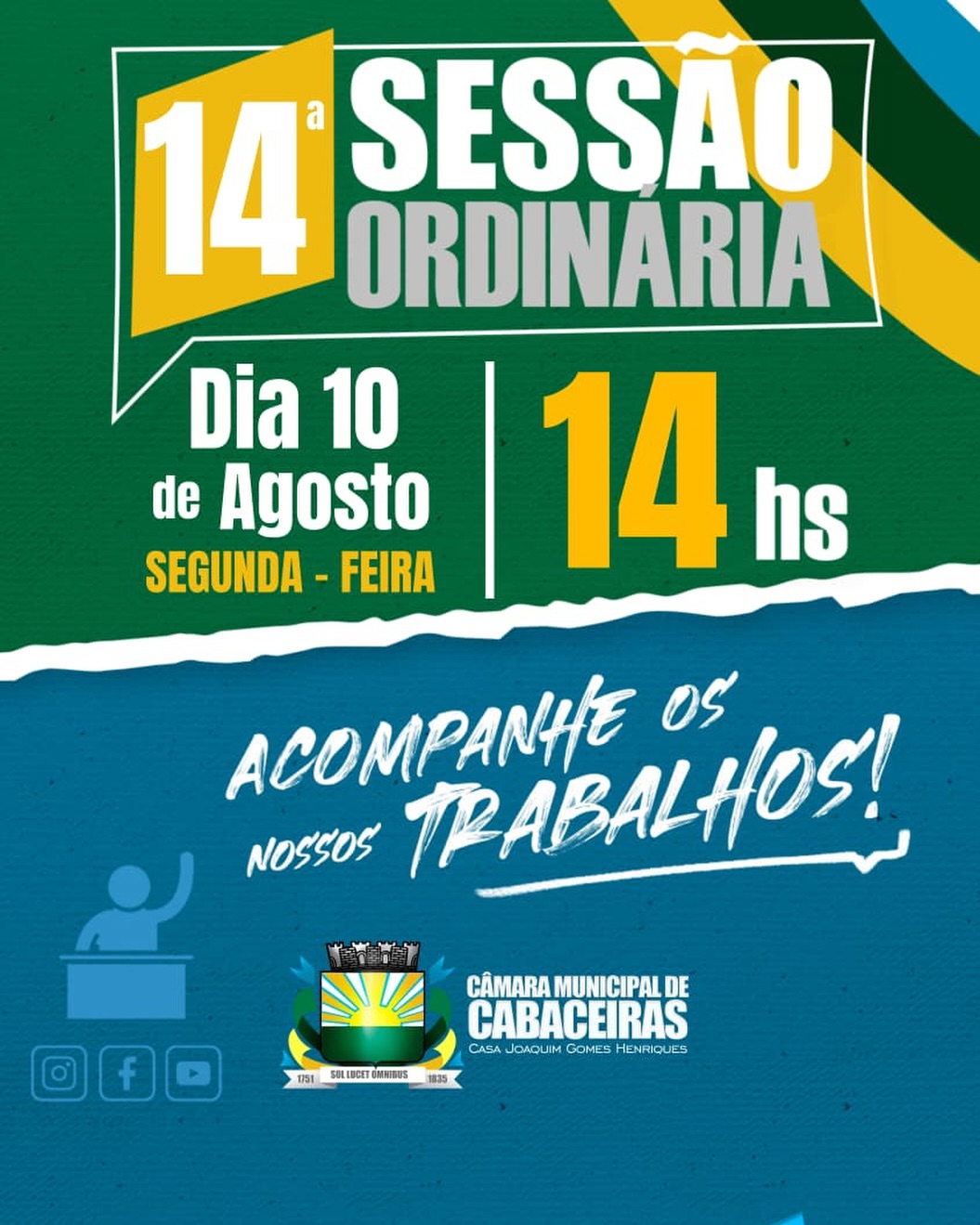 📢 14ª SESSÃO ORDINÁRIA | CÂMARA MUNICIPAL DE CABACEIRAS