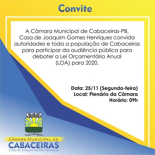 Câmara de Cabaceiras debater? LOA (Lei Orçamentária Anual), 2020